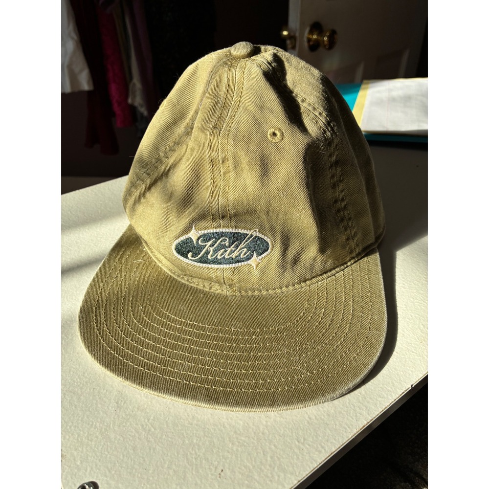 Kith & Kin Script Logo Khaki Tan Cotton Twill Dad Hat Adjustable Leather Strap